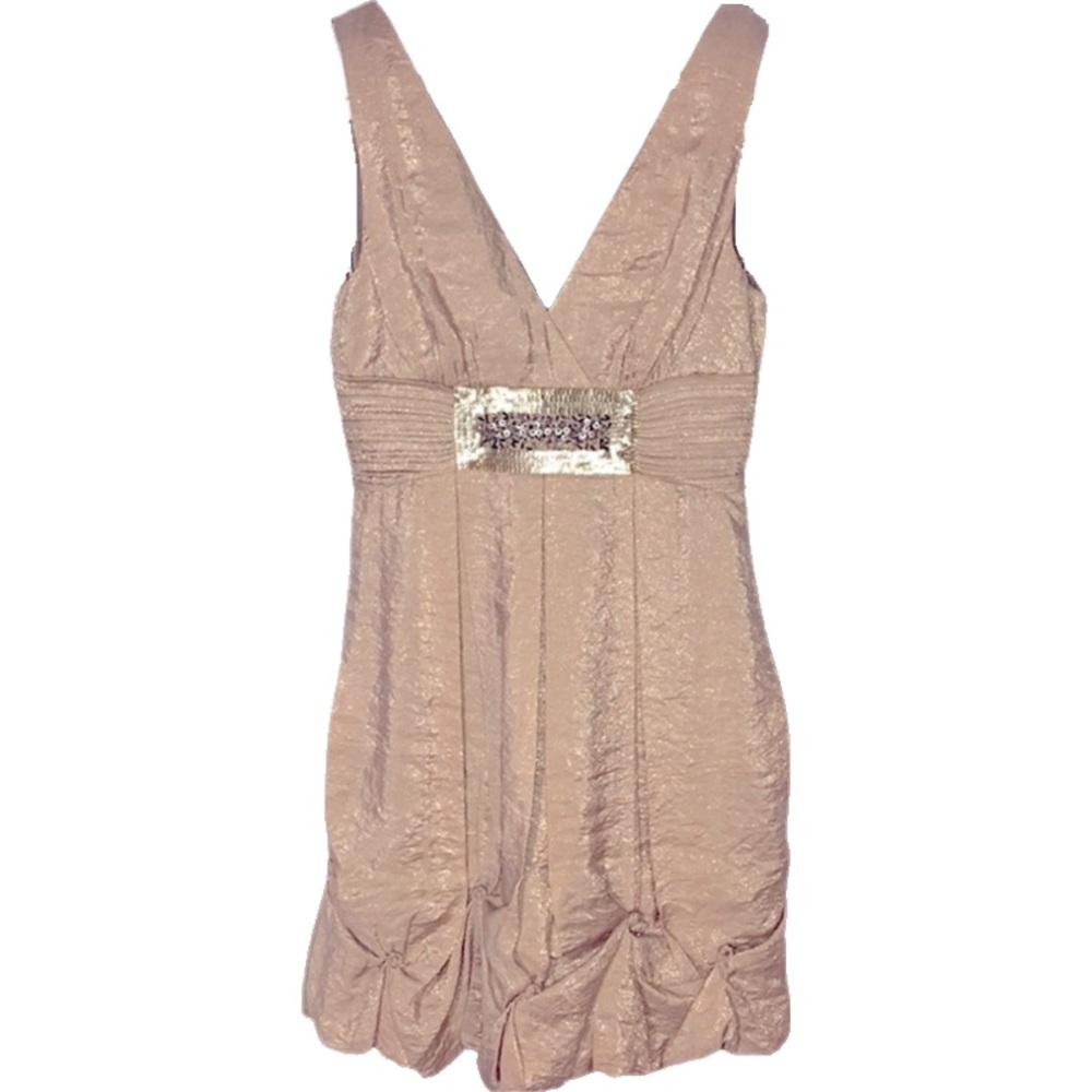 BCBGMaxAzria Metallic Gold Sleeveless Wedding Party Cocktail Dress Bead Sequin 2